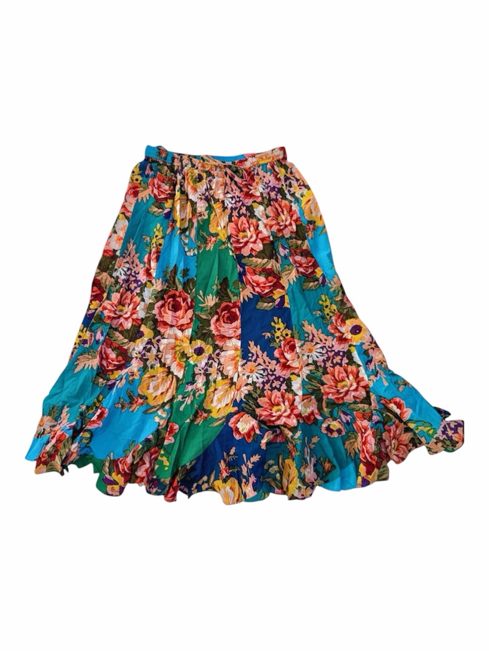 La Cera Floral Patchwork Cotton Maxi  Skirt Boho Peasant Tiered Size L NWT
